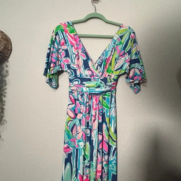 Lilly Pulitzer Parigi Stretch Maxi Dress Style 23900 Kimono Sleeve XXS Stretch - Picture 5 of 11